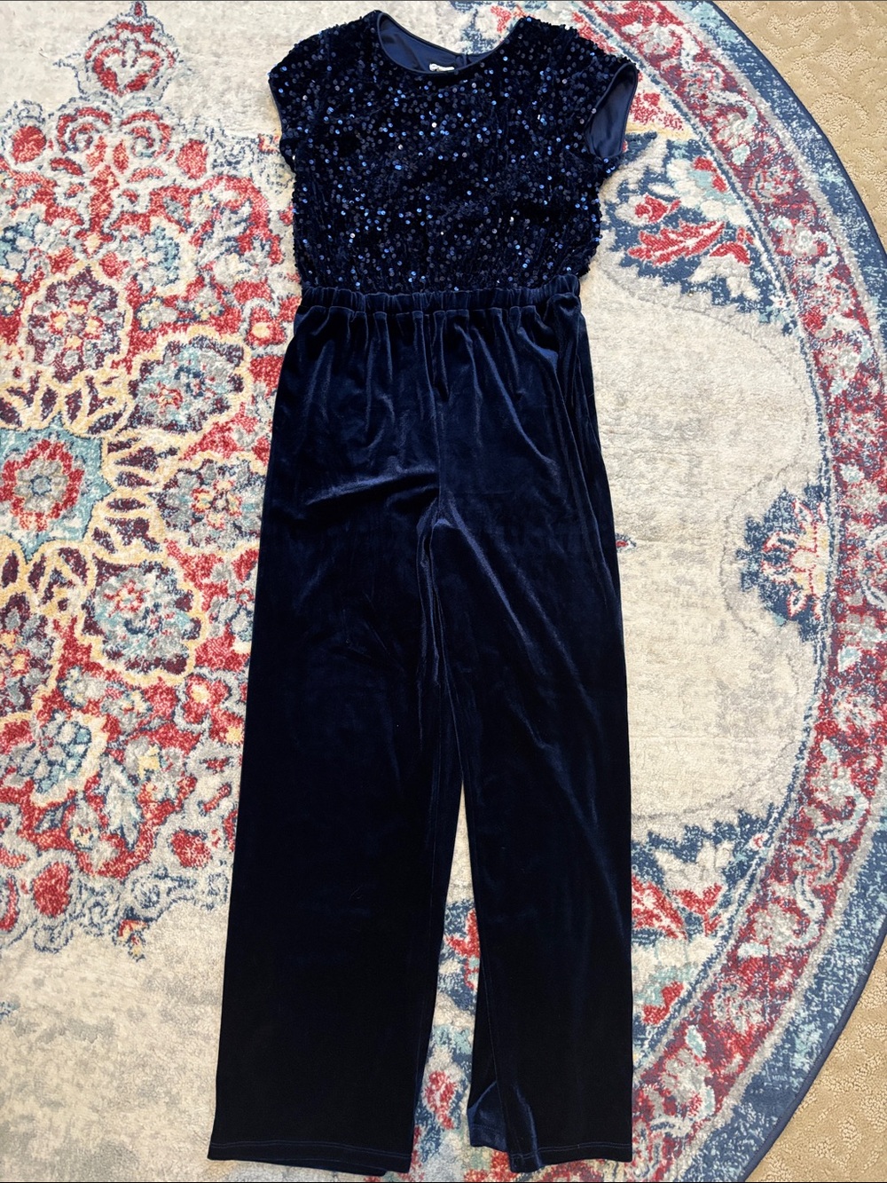 Monsoon Girls Women's Navy Velvet Sequin Jumpsuit